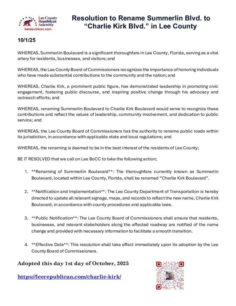 Resolution to Rename Summerlin Blvd to Charlie Kirk Blvd as Adopted
