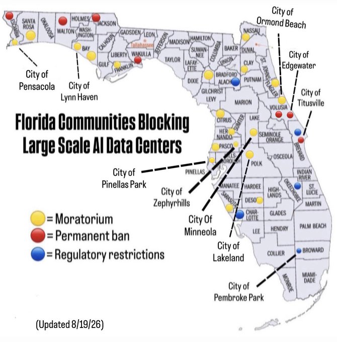 FL map of counties banning data centers
