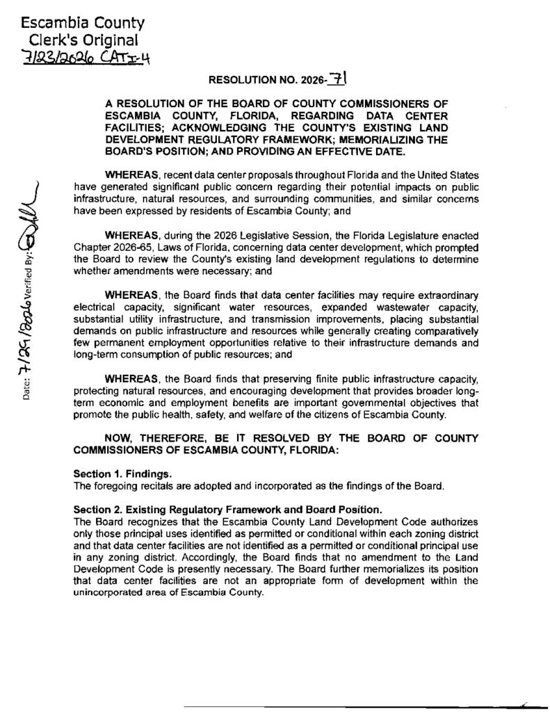 CAT I-4. Data Centers Within the Unincorporated Area of Escambia County [R2026-71]